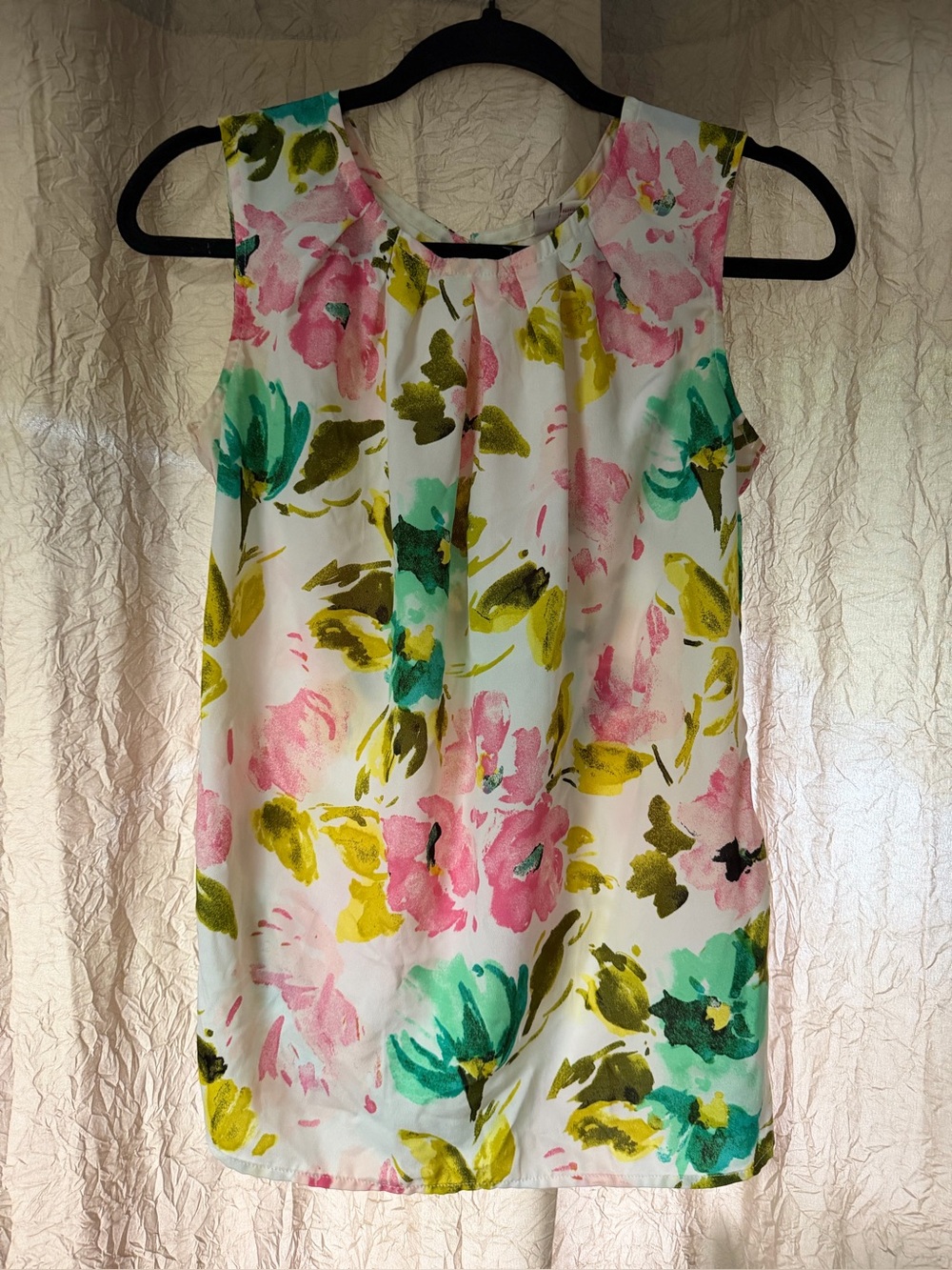 Merona Floral Sleeveless Shell Top in White, Pink, Teal & Yellow